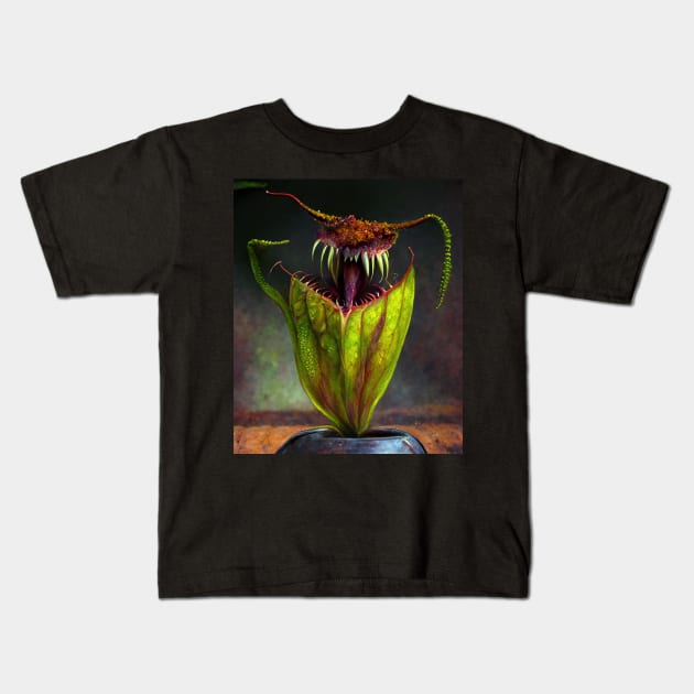 Botanical Carnivore Abstract Pitcher Plant Nepenthes Kids T-Shirt by Venus Fly Trap Shirts